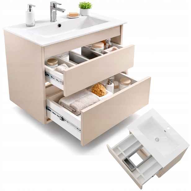 Koupelnová skříňka závěsná Kašmír 80 x 40 cm s umyvadlem a zásuvkami béžová