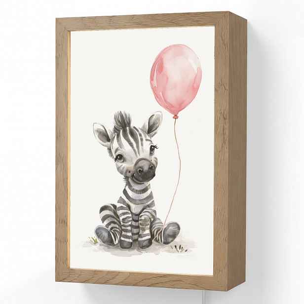 OnlyWow NÁSTĚNNÁ LAMPA Zebra - Dítě - Zvířata - Růžový balónek 20x30 cm