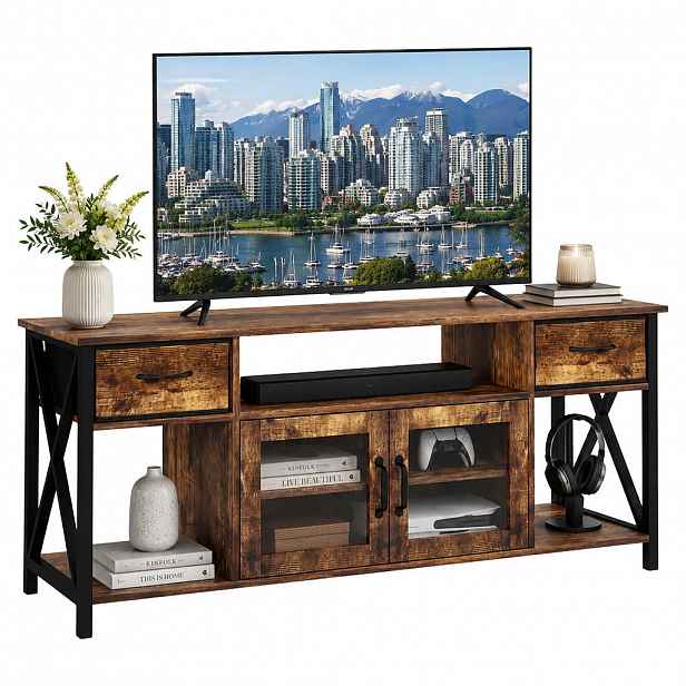 Relaxdays STOLEK TV Hnědá Černá industriální 140 cm