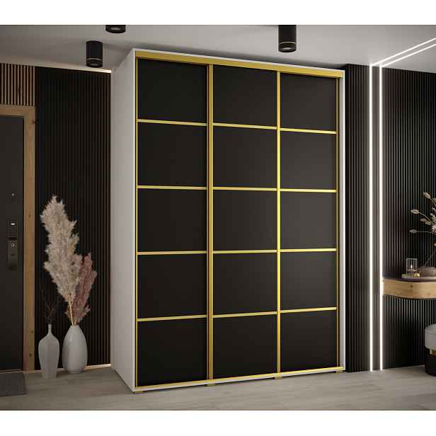 Šatní skříň ASIRI 4 - 180/60 cm, bílá / černá / zlatá