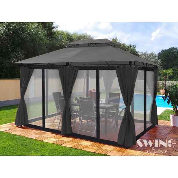 Zahradní Pavilon Minzo 3x4 m Led Solar Moskytiéra Antracit Dárek Bonus