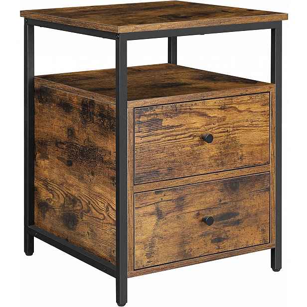 Noční Stolek Vasagle 45×45×60 CM 2 Zásuvky, Styl Loft, Rustikální