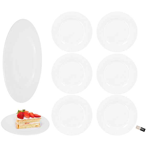 6 x Dezertní talíř bílý, mělký, vyražený porcelánový vzor, talířek 20 cm