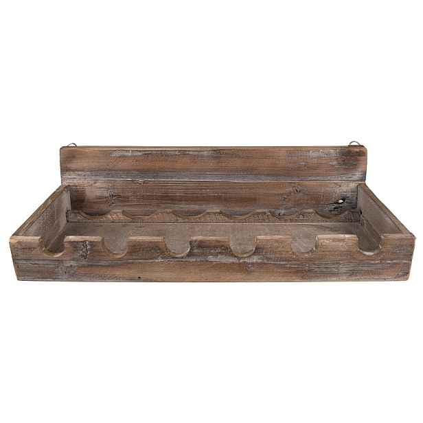 Hnědá antik dřevěná nástěnná police na 6lahví vína - 57*28*14 cm Clayre & Eef