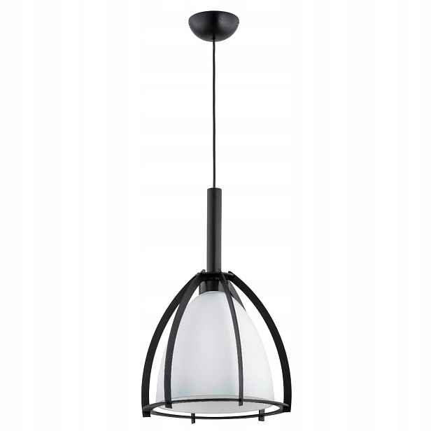 Moderní závěsná lampa černá skleněná kopule, bílé stínidlo 15W Alfa