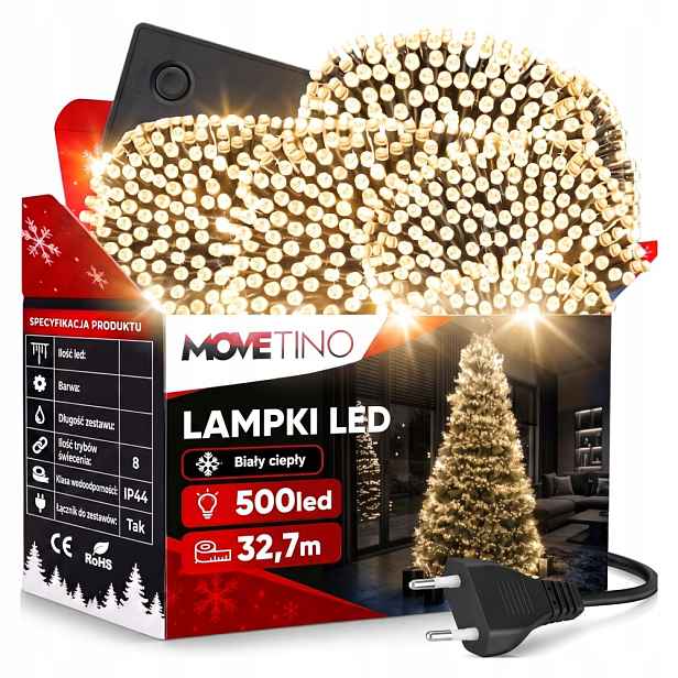 Výkonné Vánoční Osvětlení Na Stromeček Venkovní Záclona 500 Led S Přepínačem Bílá Teplá
