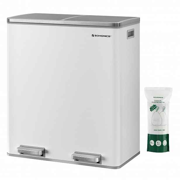 Odpadkový koš 2 komory 2 x 30 L bílý utěsněný odpad 2 komory 60l tichý