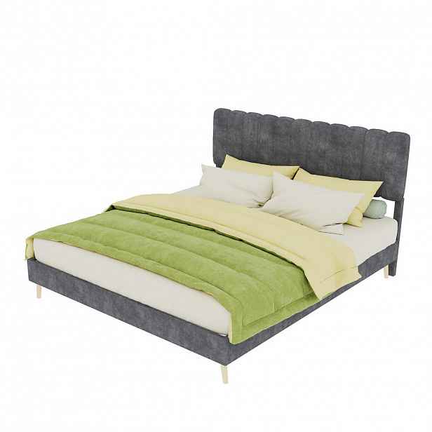 OKWISH ČALOUNĚNÁ postel 160/200 cm šedá z látky a kovu s měkkým čelem