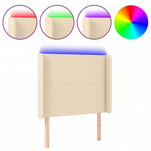vidaXL Čelo postele s LED krémové 93 x 16 x 118/128 cm textil