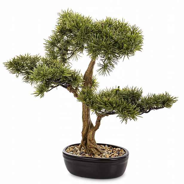 Dekorativní zelená rostlina v květináči, hnědá umělý květ stromek bonsai