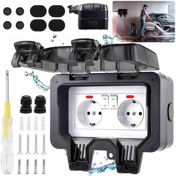 Dvojitá Venkovní Elektrická Zahradní Zásuvka Vodotěsná 230V IP66
