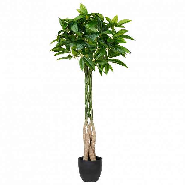 Beliani UMĚLÁ ROSTLINA v květináči 120 cm Zelená/Černá Pachira Tree