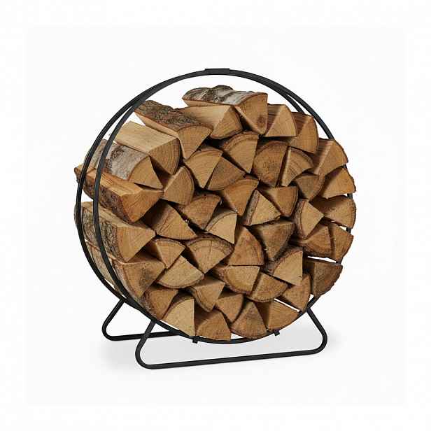 Relaxdays STOJÁN Černý na krbové dřevo ocel kulatý 65 cm
