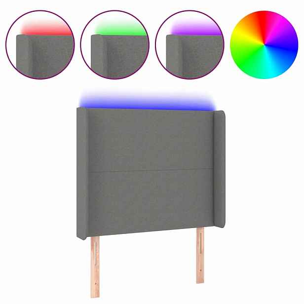 vidaXL Čelo postele s LED tmavě šedé 103 x 16 x 118/128 cm textil