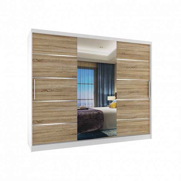 B BELINI GROUP POSUVNÁ SKŘÍŇ Verona MBP, Bílá/Dub Sonoma Mat, 232 cm, se zrcadlem