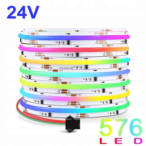 Digitální Led pásek Cob Magic Pixel Wled WS2811 Rgbic 576 LED/m 24V IP20 5m