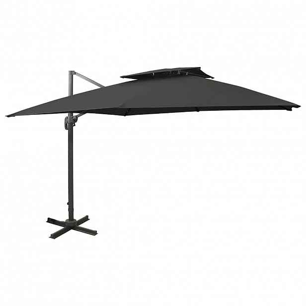 vidaXL Boční zahradní slunečník s dvojitou stříškou 300 x 300 cm černý