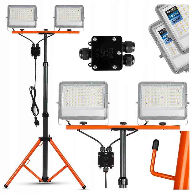 Set Halogen Led reflektor Stativ 2x50W stavební pracovní výkonný