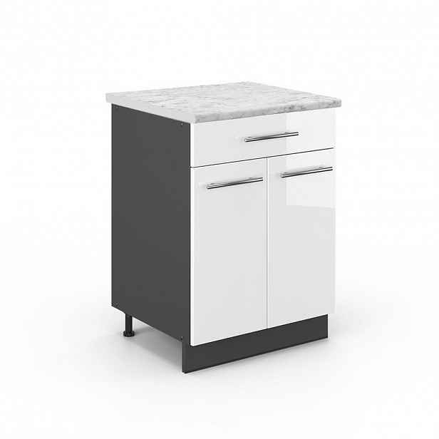 Vicco SPODNÍ SKŘÍŇKA KUCHYŇSKÉ LINKY Fame-Line Bílá vysoký lesk 60 cm se zásuvkou, PD Mramor