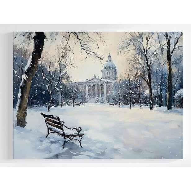 Plakát Krajina Zima Sníh Park Lavička Zaspy 100x75