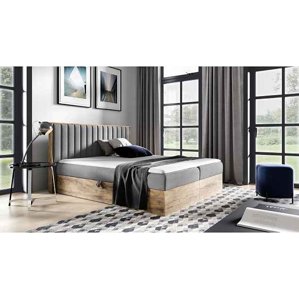 Manželská postel CHANTELLE 4 - 200x220, šedá + topper ZDARMA
