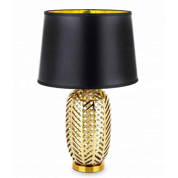 Velká stolní lampa s krytem, černo-zlaté stínítko, keramická dekorace