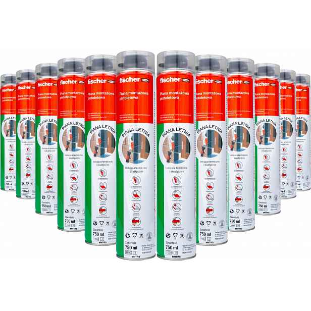 12 x Pěna Fischer Letní 750 ml Pu montážní pěna