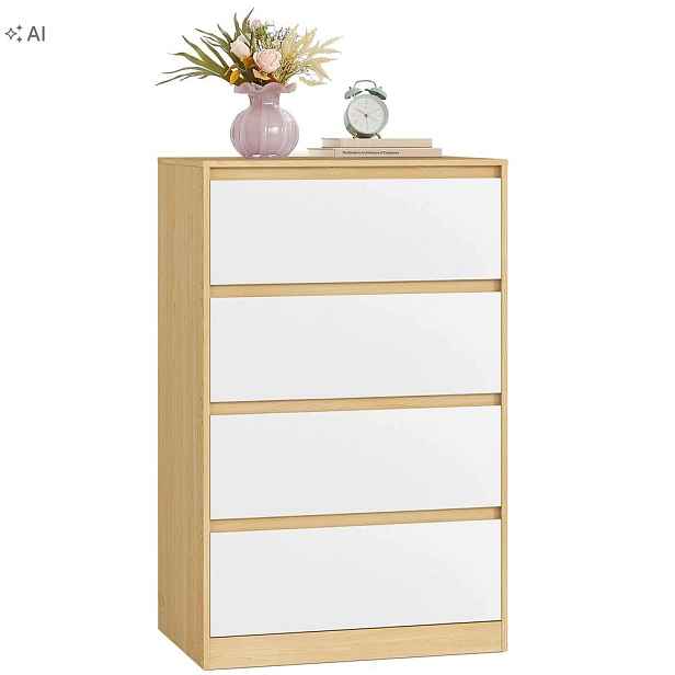 Komoda Vasagle 4 zásuvky dub béžový bílý 60,2x40,4x97,4 cm
