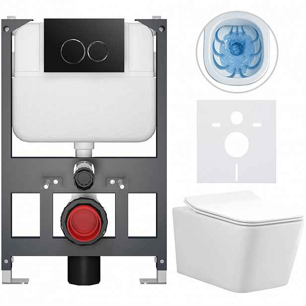 Kompletní WC set Basic/Forte - bílá lesklá - WC tlačítko Dualo/Černá - závěsné - nízký modul - předstěnová instalace - 51x36 cm