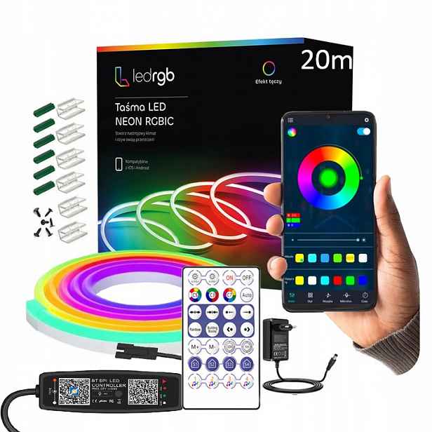 Led Pásek 20M (2x10) Neon 5050 Rgbic Bluetooth Aplikace Dálkové Ovládání Duha 24V