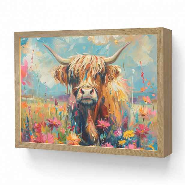 OnlyWow NÁSTĚNNÁ LAMPA S AKUMULÁTOREM Skotský horal - Příroda - Barevné - Květiny 40x30 cm