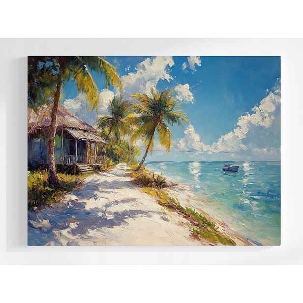 Plakát Krajina Havaj Oceán Pláž Palmy Chatka 100x75