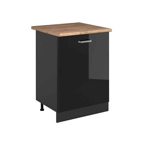 Vicco SPODNÍ SKŘÍŇKA KUCHYŇSKÉ LINKY R-Line, Černý vysoký lesk/Antracit, 60 cm s 1 dveřmi pracovná doska Dub Goldkraft
