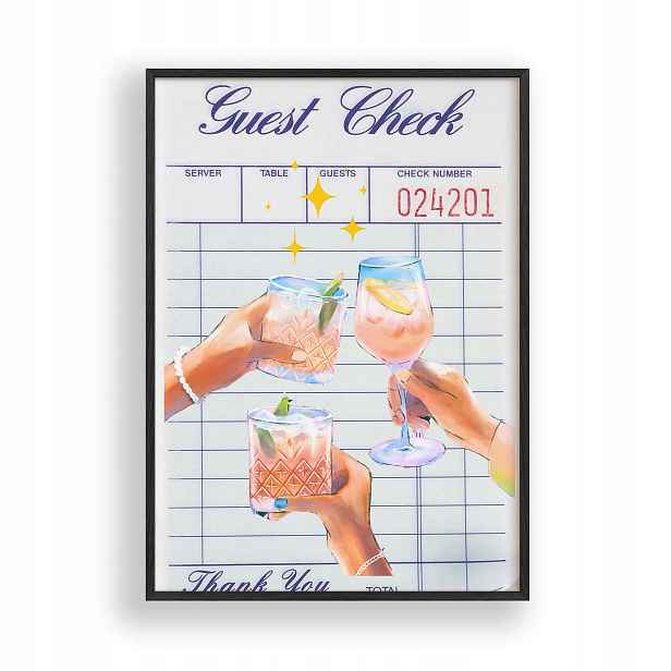 Obraz Toast s nápoji Guest Check Plakát Rámeček Dřevěný Černý 30x42 cm