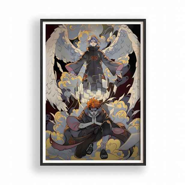 Obraz Naruto Pain Akatsuki Anime Plakát Rámeček Dřevěný Černý 30x42 cm