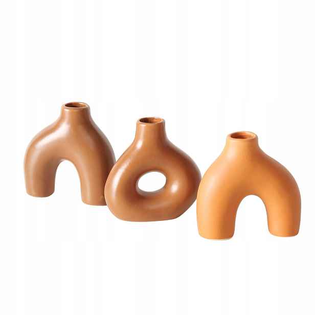 Sada Ručně Vyráběných Keramických Váz 10 CM, Hnědá, 3 Ks