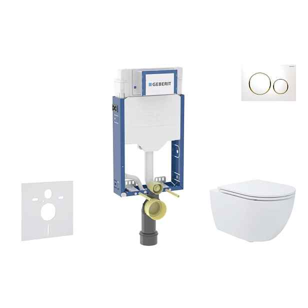SANITINO - Set předstěnové instalace, klozetu Oudee a Slim sedátka softclose, tlačítko Sigma20, bílá/pozlacená SANI11CA31176