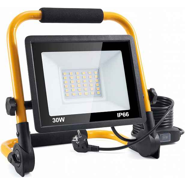 Stavební Reflektor Led 30W 3600 LM IP66 S Kabelem 4 M Zástrčkou