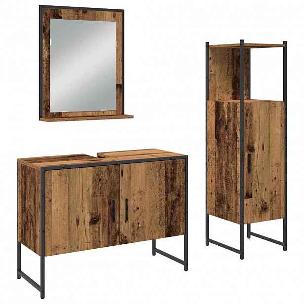 vidaXL Sada koupelnového nábytku 3 ks Hnědá 33 x 33 x 113,5 cm