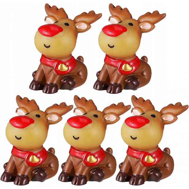 Mini Figurky Sobů – Sada 5 Vánočních Ozdob Z Pryskyřice