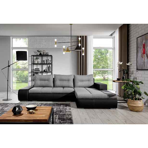 Prostorná rozkládací sedací souprava KAIROH - šedá / černá eko kůže, pravý roh