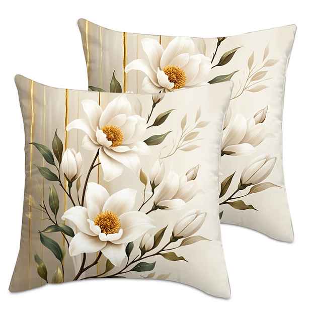 TEMU 2 ks Elegantní bílé povlaky na polštáře s květinovým vzorem, luxusní obaly na polštáře s magnolie pro pohovku, obývací pokoj, ložnici, domácí