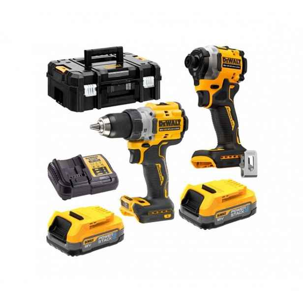 DeWALT - 18V AKU sada vrtačky a rázového utahováku, 2x aku 1,7 Ah POWERSTACK, nabíječka DCK2051E2T