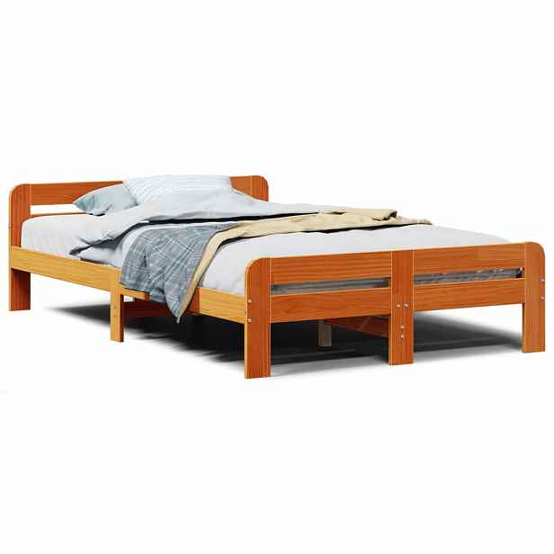 vidaXL Postel bez matrace voskově hnědá 135 x 190 cm masivní borovice