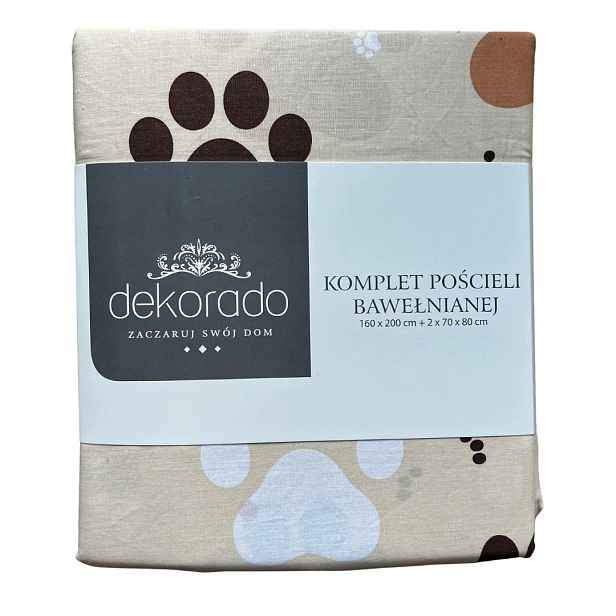 Bavlněné povlečení Tlapky 160x200 krémová béžová Dog