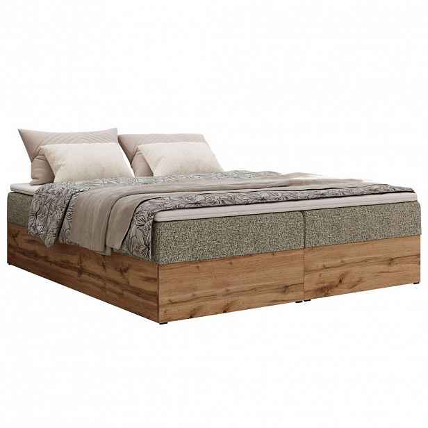 MKS KONTINENTÁLNÍ POSTEL WOOD ZERO 180/200 - Šedá Strukturovaná látka - H3