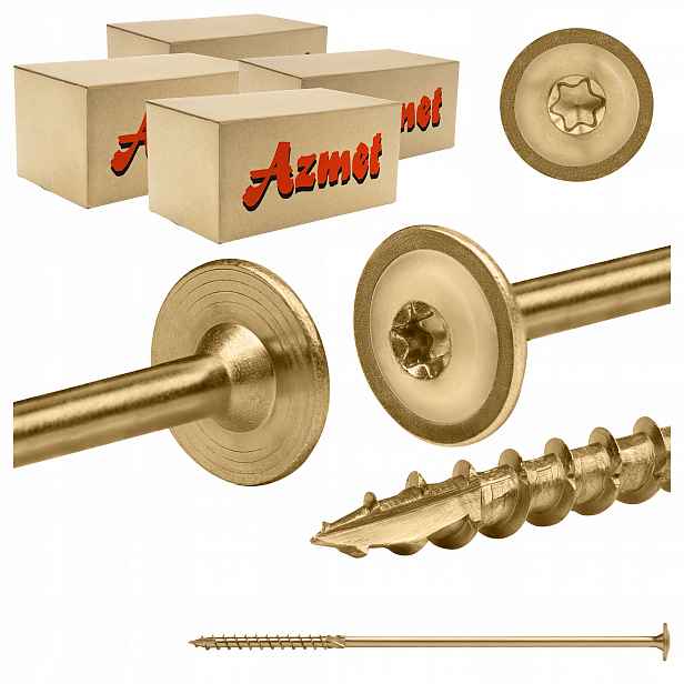Tesařské vruty 10x300 mm Torx na dřevo talířové 100 ks Azmet WCT-1030