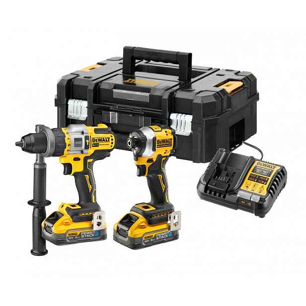 DeWALT - 18V AKU sada příklepové vrtačky a rázového utahováku, 2x aku 5,0 Ah POWERSTACK, nabíječka DCK2052H2T