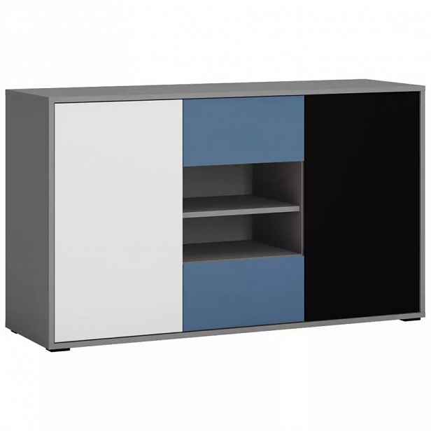 Komoda Laser LASK02B 2D2S šedá platina/černá perla/bílý alpský/modrá
