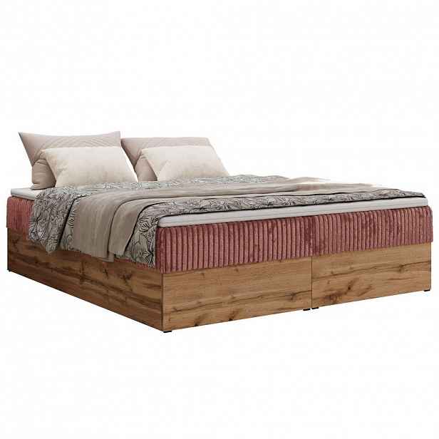 MKS KONTINENTÁLNÍ POSTEL WOOD ZERO 140/200 - Světle růžová Manšestr - H3